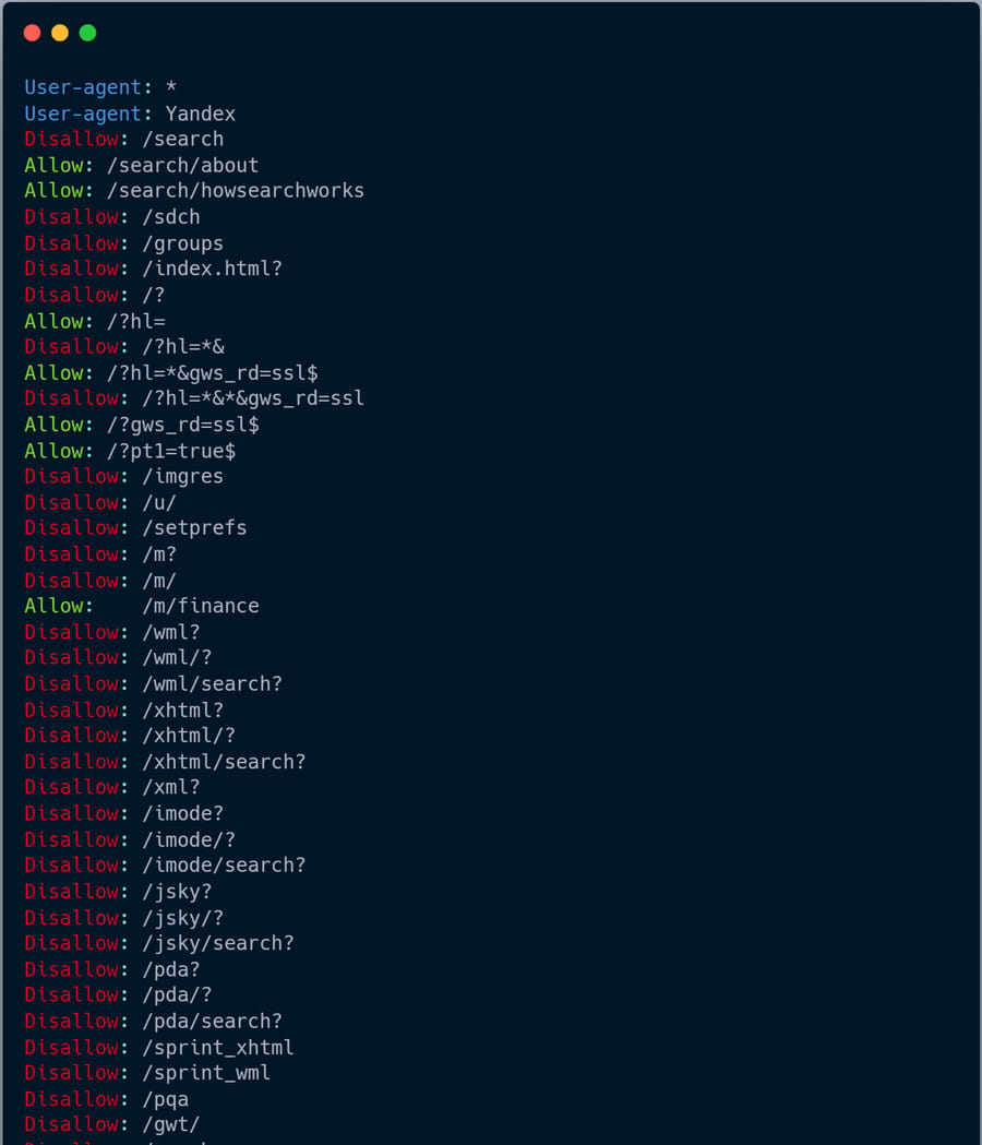 Real example of robots.txt file